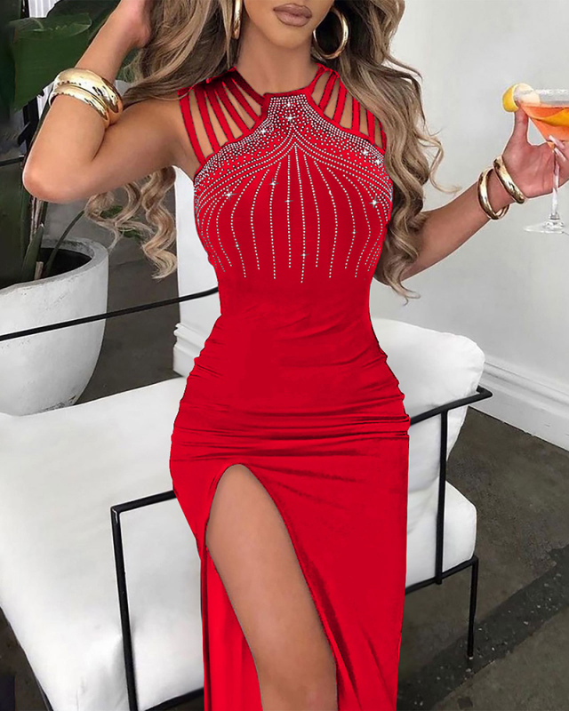 Sleeveless Women High Cut Evening Dress S-3XL