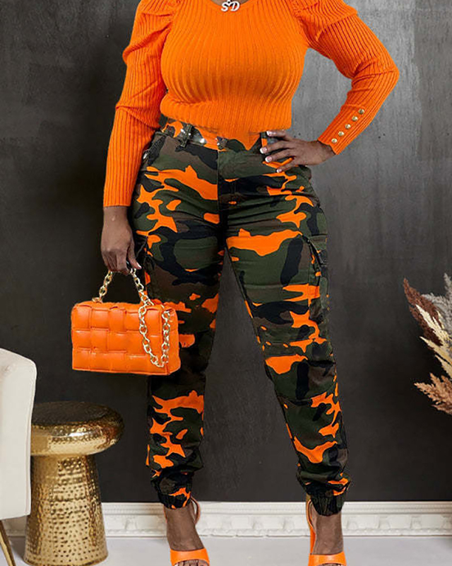 Camo Printed Fashion Cargo Leggings Pants S-3XL