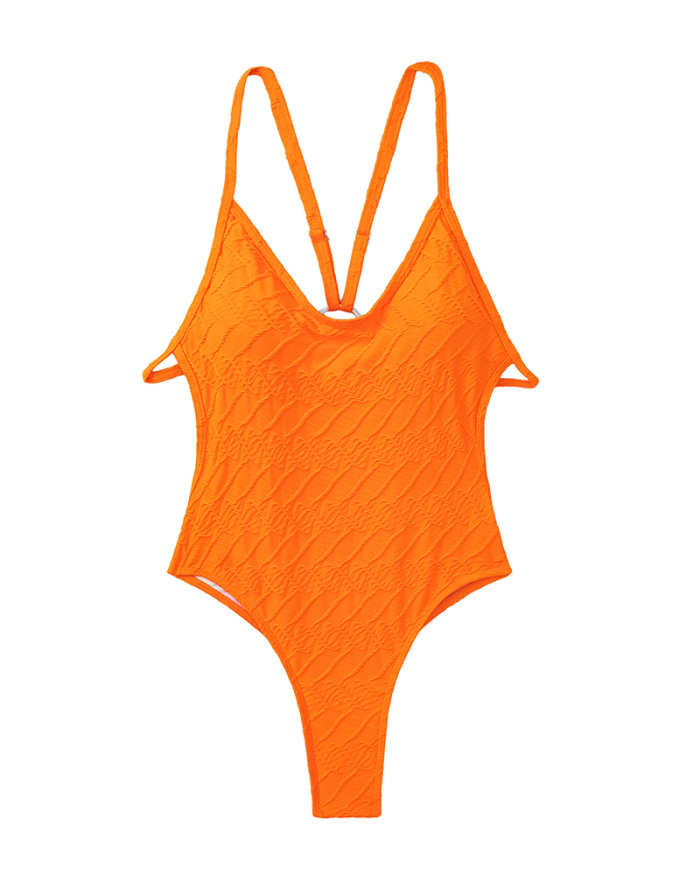 New V Neck Criss Cross Backless High Waist One-piece Swimsuit White Green Orange S-XL