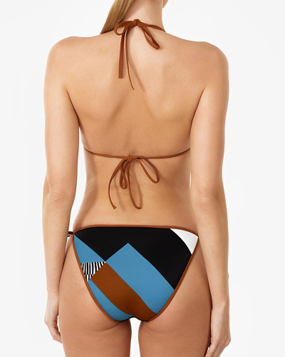 Women Halter Neck Striped Tie Side String Two-piece Swimsuit S-XL
