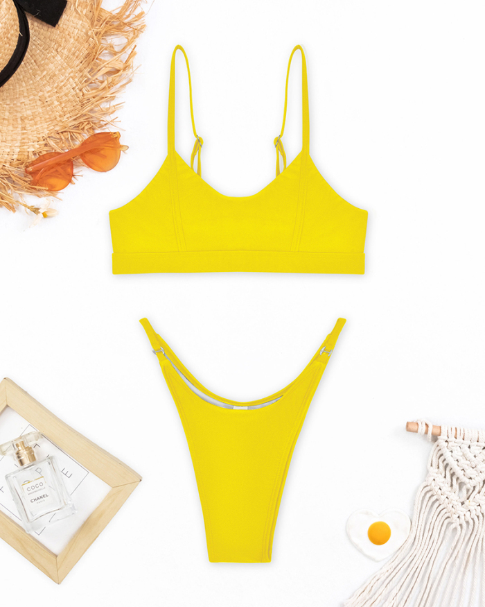 Sling Women High Cut Beach Bikinis Two Piece Swimwear Orange Yellow S-XL