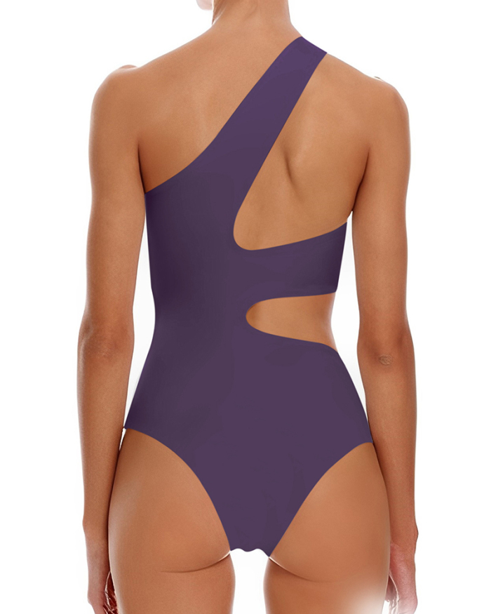 Hollow Out One Shoulder High Waist Women One-piece Swimsuit Yellow Purple Blue Orange S-XL