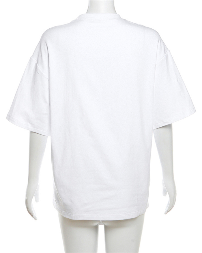 Short Sleeve White Letter Printed Women T Shirt