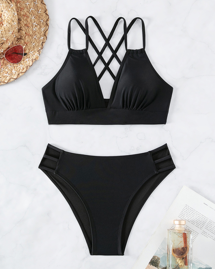 Solid Color Beach Swimwear Bikini S-XL