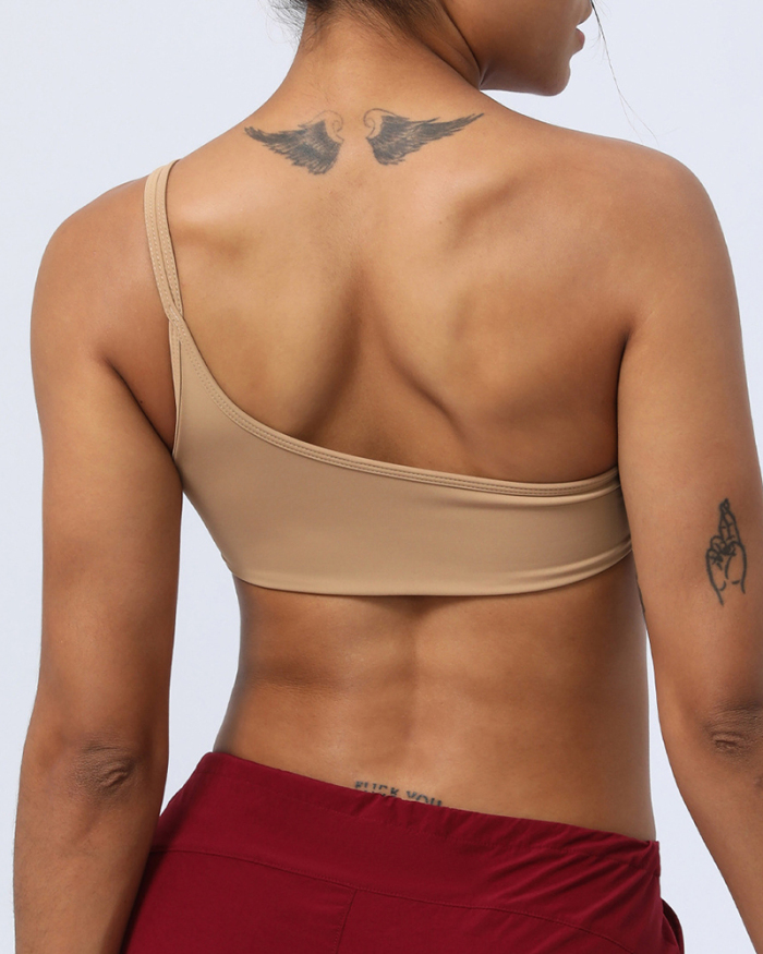 Women One Shoulder Solid Color Running Sports Bra S-2XL