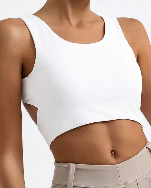 High Elastic Back Strappy Women Yoga Vest White Black Light Khaki Brown Purple S-L