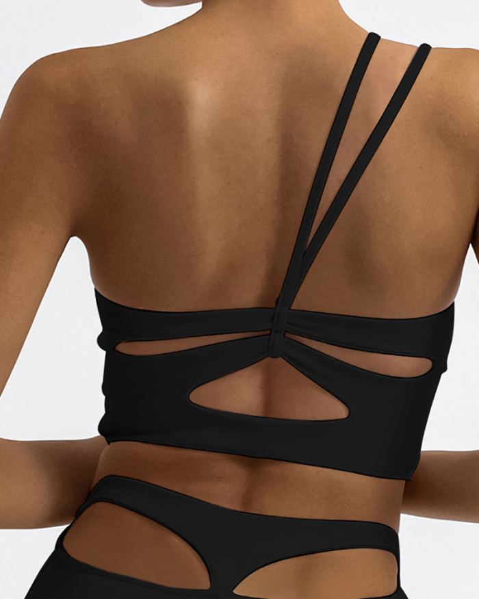 Women One Shoulder Back Criss Cross Quick-Drying Sports Bra Orange Khaki Black White S-L