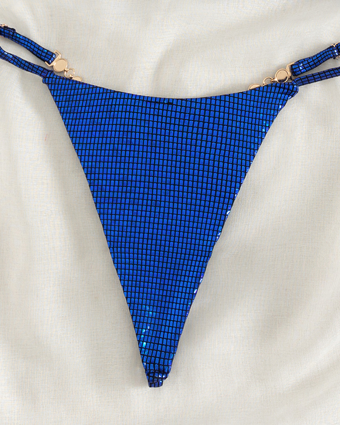 Women Strappy Bikinis Diamond T-Back Two-piece Swimsuit Blue Rosy XS-L