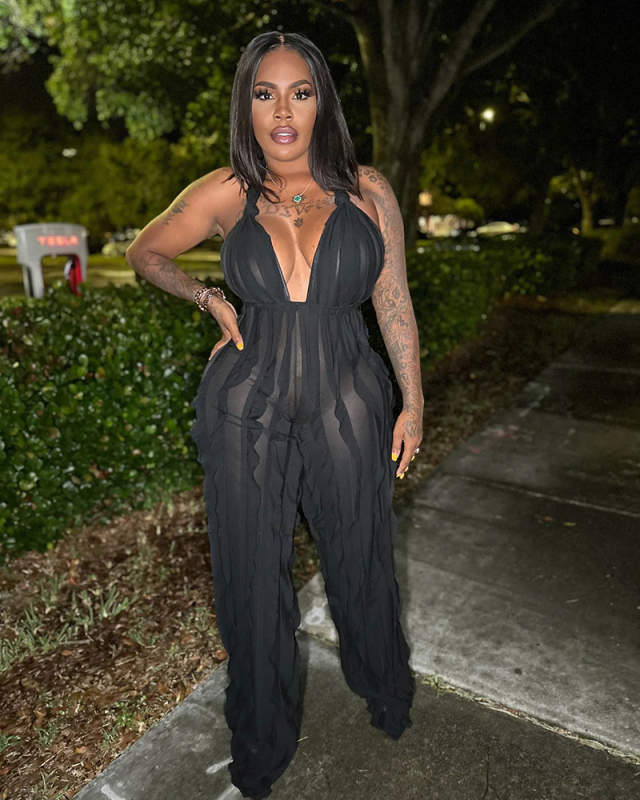 Women Sexy Strappy Sleeveless Solid Color V-neck Jumpsuits