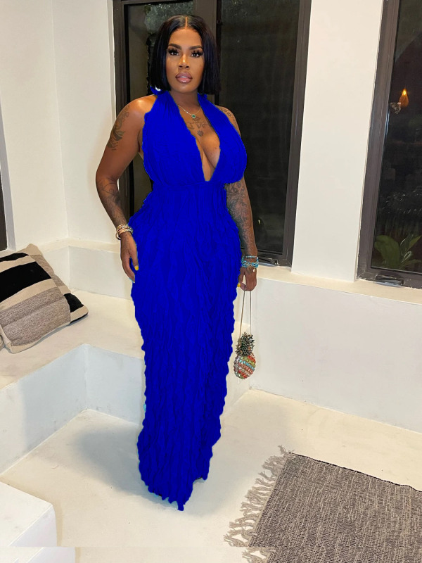 Women Sexy Strappy Sleeveless Solid Color V-neck Jumpsuits