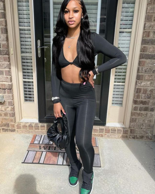 Women Long Sleeve V Neck High Waist Slim Pants Sets Two Pieces Outfit Pink Black Green Blue S-2XL