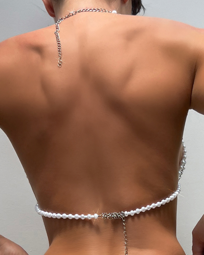Halter Neck Beaded Tassels Bikini Bra Cover Up Chain