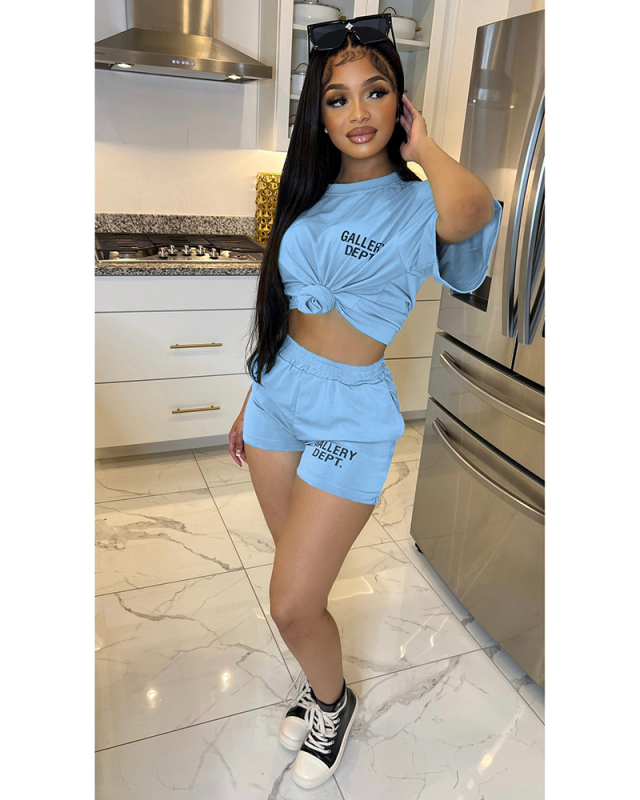 Letter Printed Women Two Piece Short Set S-XXL