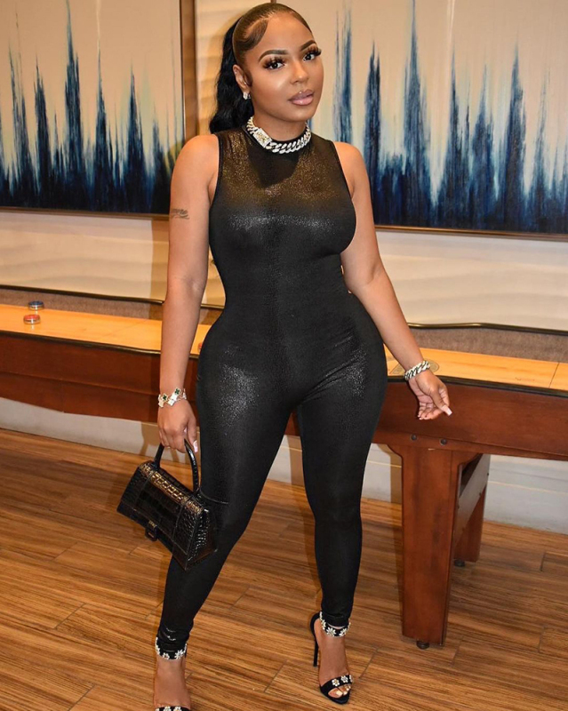Summer Sleeveless Sexy O Neck Tight Bright Jumpsuits Black S-2XL