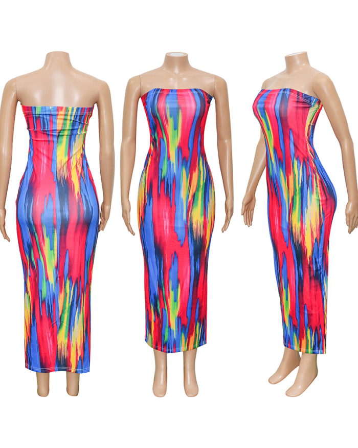 Summer Strapless Hot Sale Colorblock Fashion Women Casual Maxi Dresses S-2XL
