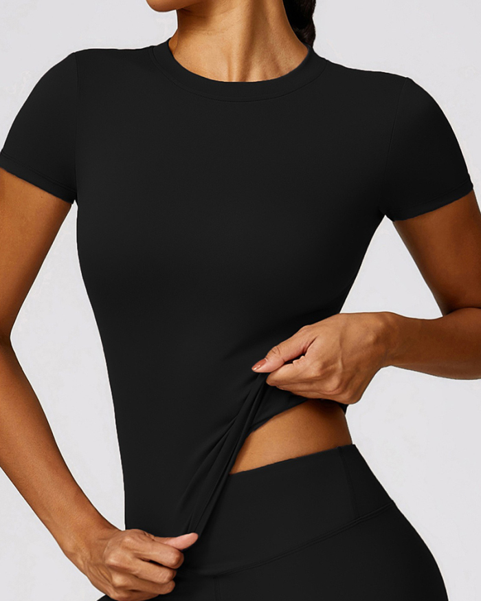 Women Short Sleeve T Shirt High Waist Slim Yoga Sports Pants Two Piece Sets S-XL