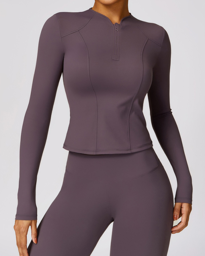 Long Sleeve Zipper Top Fitness Sports Yoga Two-piece Pants Sets S-XL