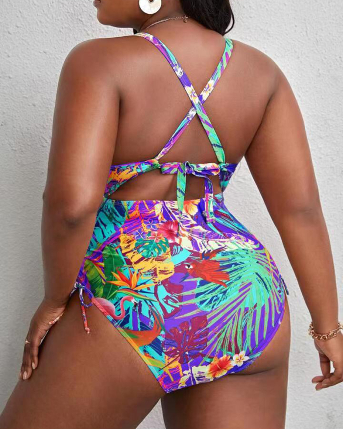 Plus Size Printed Women High Waist Swimsuit L-4XL
