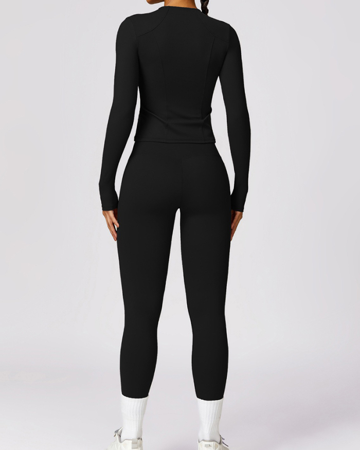 Long Sleeve Zipper Top Fitness Sports Yoga Two-piece Pants Sets S-XL