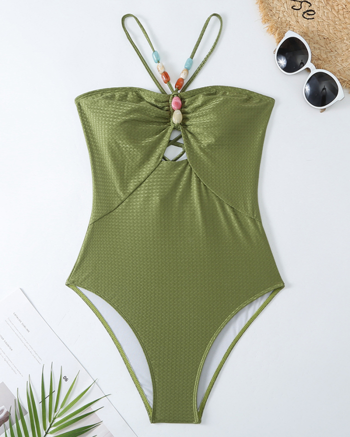 Hollow Out Strappy Swimwear Fashion Printing Summer Beach Cover Up Two-piece Swimsuit S-XL