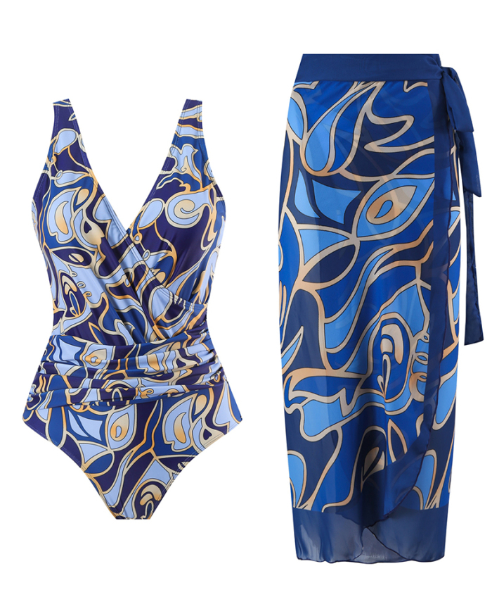 Boho Summer Sexy Printed V Neck Cover Up Two-piece Swimsuit S-XL