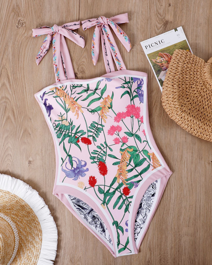 Sexy Strappy Printed Retro Women Skirts Sets Two-piece Swimsuit XS-XL