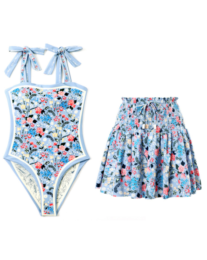 Sexy Strappy Printed Retro Women Skirts Sets Two-piece Swimsuit XS-XL