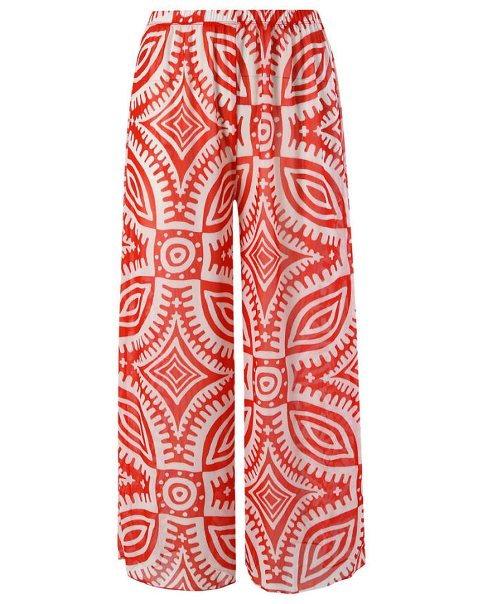 Sexy One Shoulder Fashion Printed Vocation Beach Pants Two-piece Swimsuit Red S-XL
