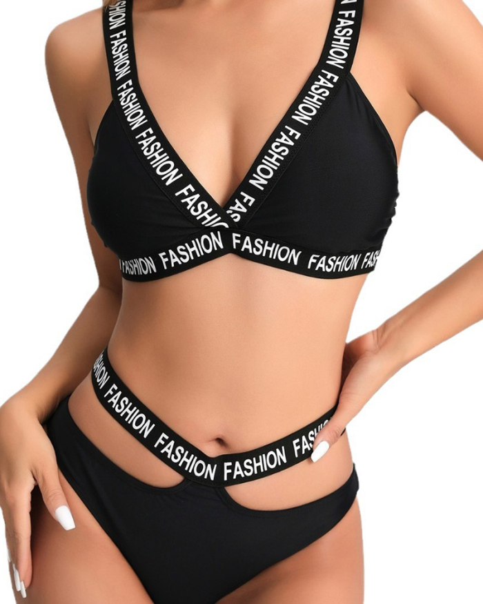 Black Letter Printed Women Bikini Set S-XL