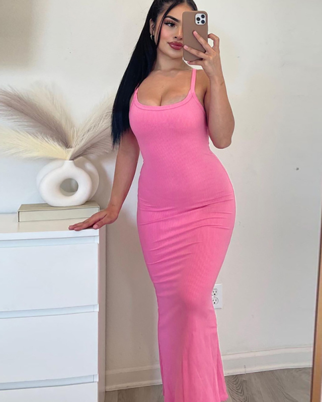 Solid Color Sleeveless Women Long Dress S-L