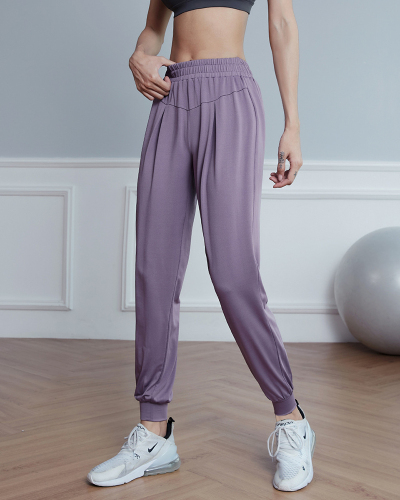 Quick Dry Loose Running Solid Color High Elastic Trousers Black Gray Blue Purple S-XL