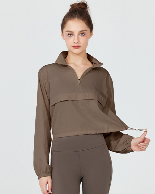 Yoga Long Sleeve Zipper Neck Sunscreen Loose Outdoor Activewear Top S-XL