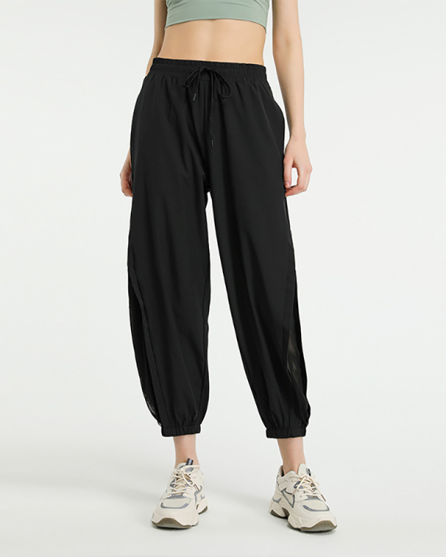 Loose High Waist Quick Dry Women Mesh Running Sports Pants Trousers Black Pink Gray S-XL