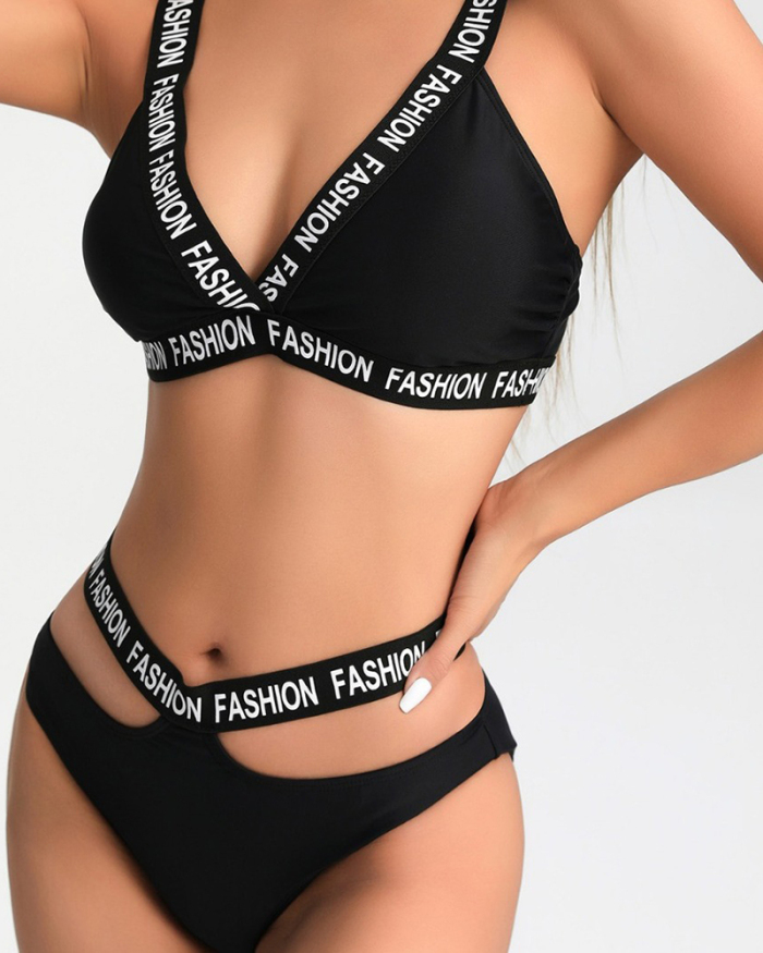 Black Letter Printed Women Bikini Set S-XL