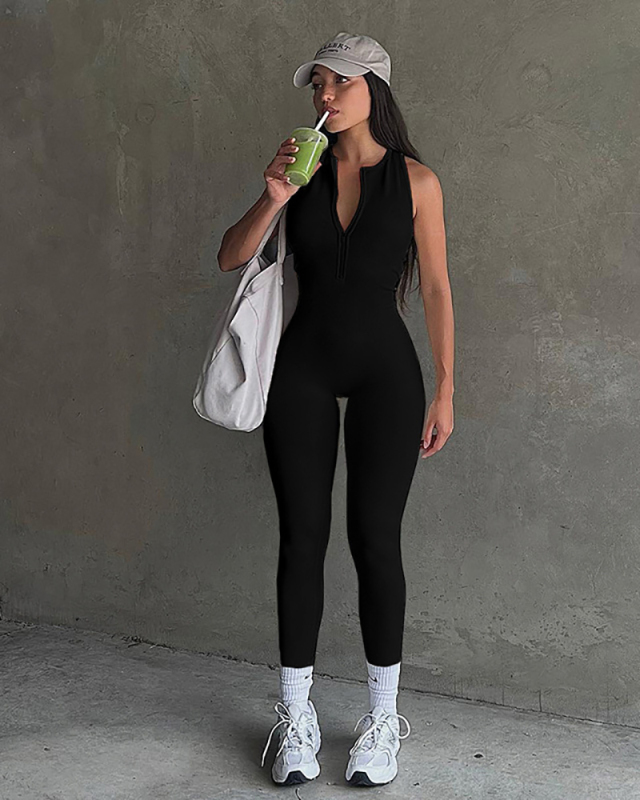 Black Sleeveless Sporty Jumsuit S-L