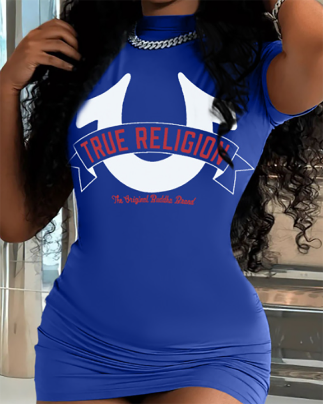 Short Sleeve Letter  Printed Women T Shirt Dress  XS-XL