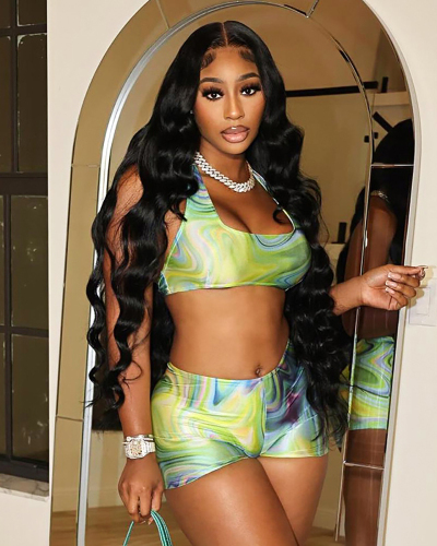 Summer Green Printed Cute Two Piece Short Set S-L