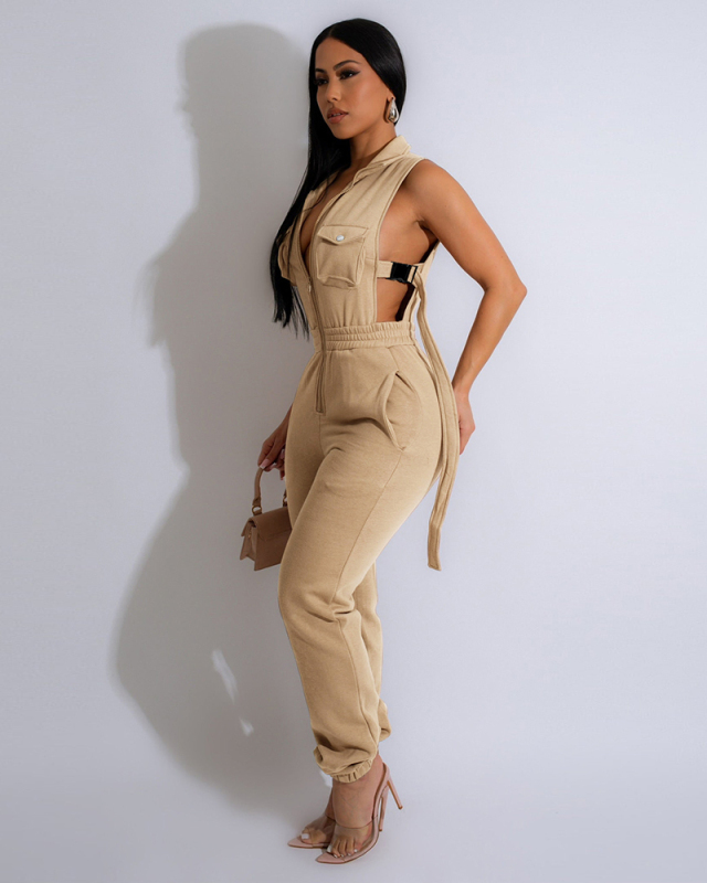Sleeveless Women Cargo Jumpsuit S-XXL