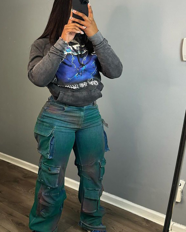 High Waist Cargo Loose Style Jean Pants S-3XL