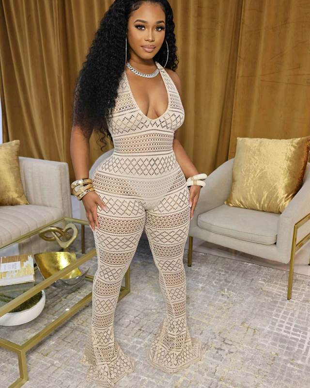 Sleeveless Women Open Back Lace Jumpsuit S-L