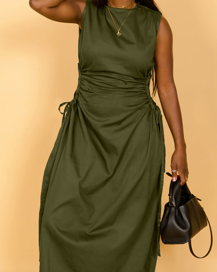 Nylon Sleeveless Women Causal Long Dress S-3XL