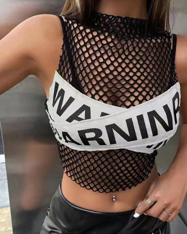 Mesh Letter Printed Vest S-L