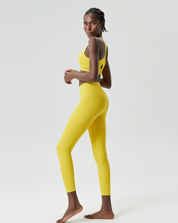 Women Adjustable X-Back Bra High Waist Pants Yoga Two-piece Pants Set S-XL