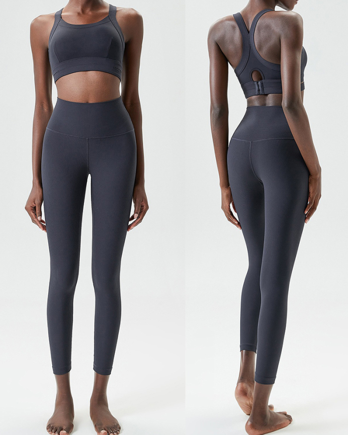 Women Adjustable X-Back Bra High Waist Pants Yoga Two-piece Pants Set S-XL