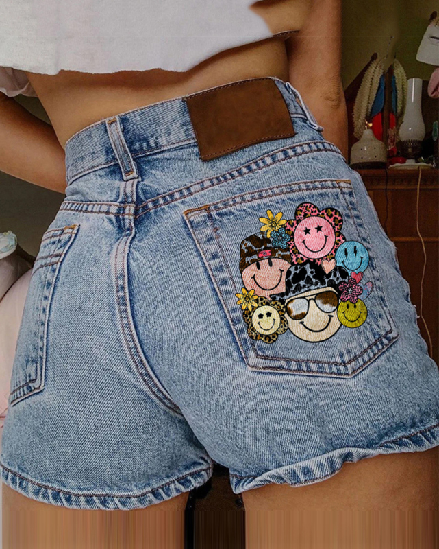Women Hot Smile Back Summer High Waist Shorts Light Blue S-2XL