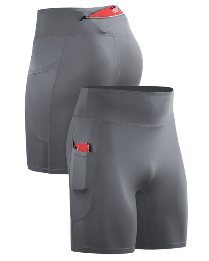 Men's High Waist Back Zipper Pocket Breathable High Elastic Running Fitness Shorts