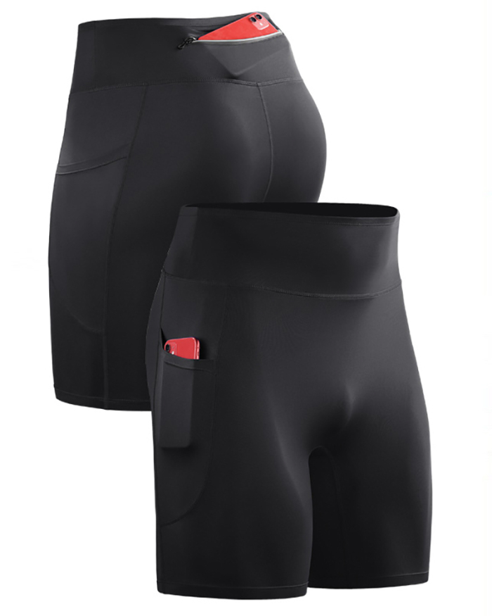 Men's High Waist Back Zipper Pocket Breathable High Elastic Running Fitness Shorts