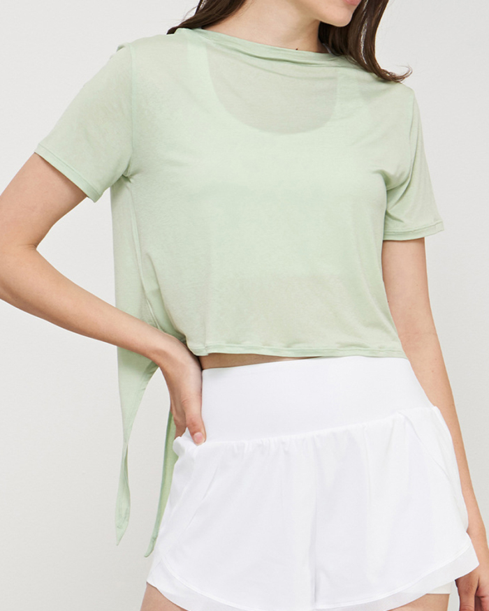 Women Thin Summer Loose Breathable Slit Short Sleeve T-shirt 4-8