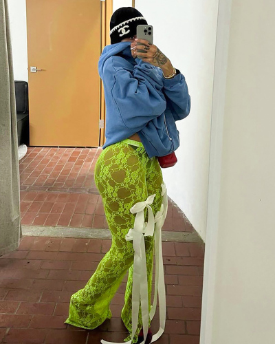 Green Lace See Through Pants S-L