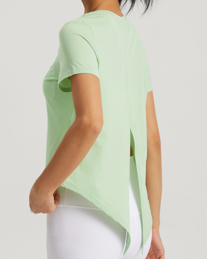 Women Short Sleeve Breathable Crew Neck T-shirt Blue Green White 4-10